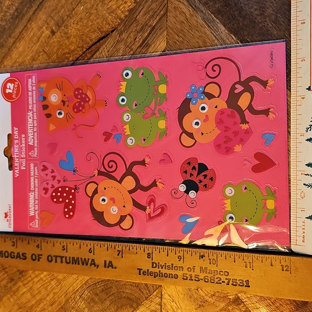 Valentine's Day Foil Stickers Sticker Sheet Sealed Animals Hearts Google Eyes